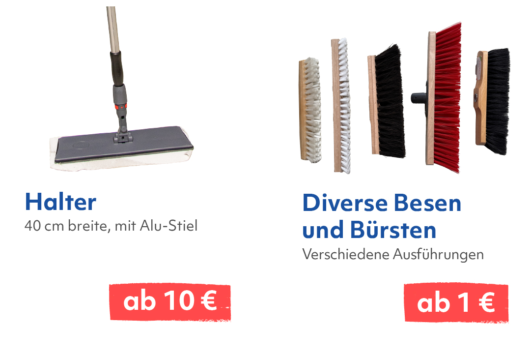 Angebot für Mopphalter und verschiedene Besen zu reduzierten Preisen.