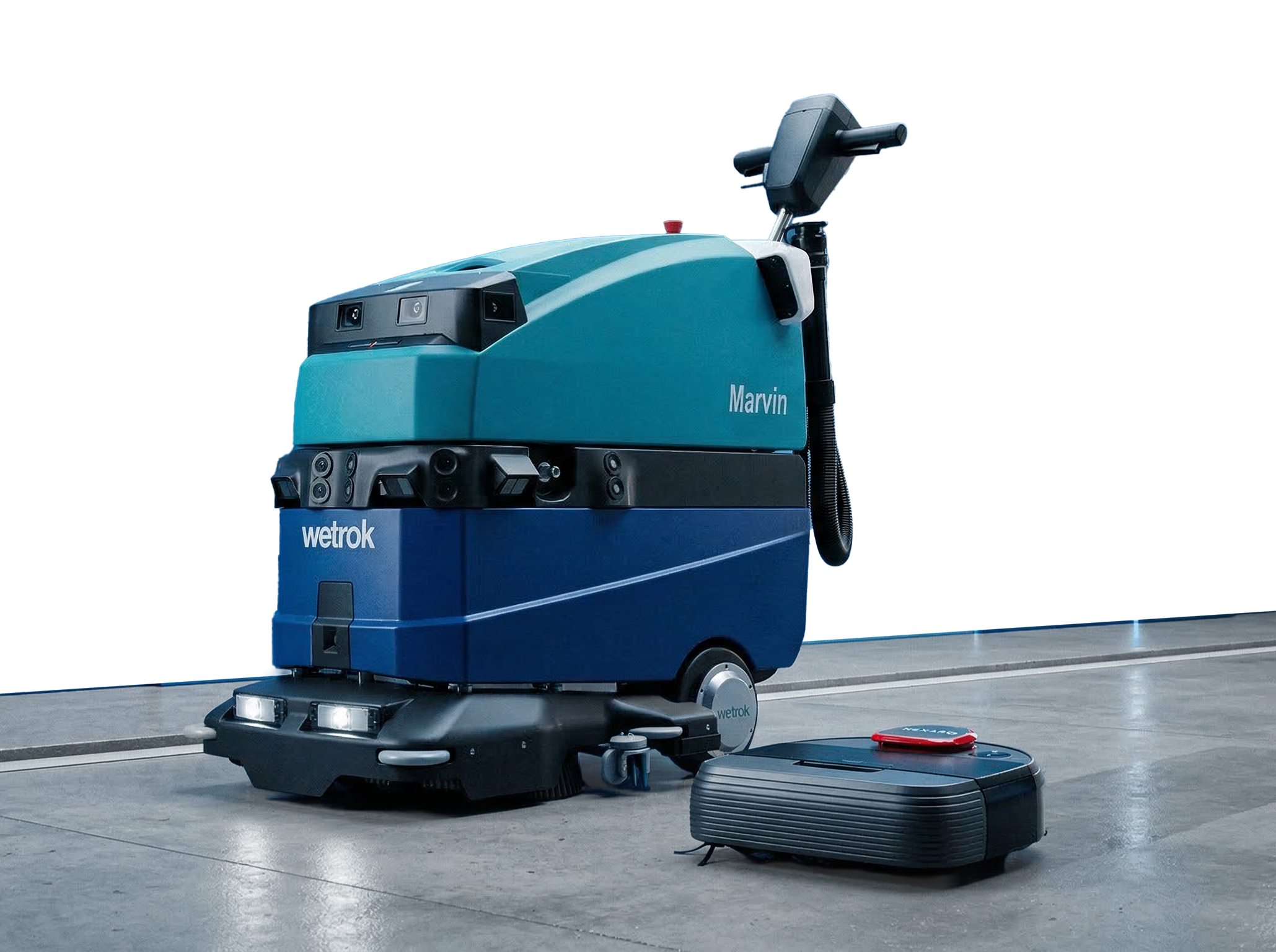 Zwei Roboter nebeneinander fahrend